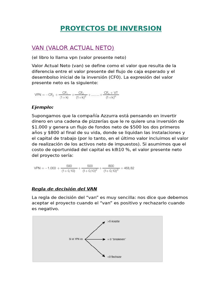 Unidad 7 (Proyectos de Inversion) | PDF | Tasa interna de retorno ...