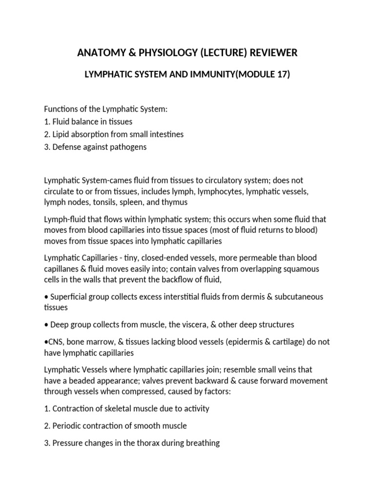 Lymphatic System & Immunity Overview | PDF | Immune System | Lymphatic ...