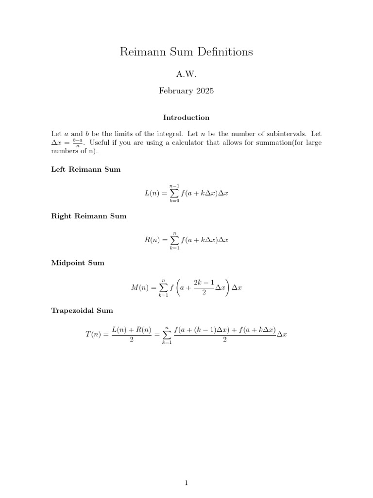Reimann Sum Methods Explained | PDF