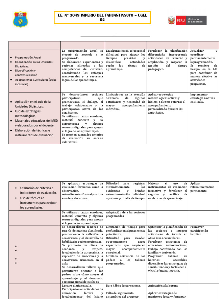Informe Técnico-Pedagógico 2025 | PDF | Plan de estudios | Evaluación