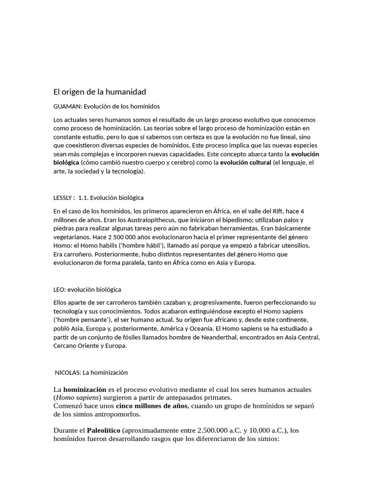 Evolución de los homínidos y hominización | PDF | Evolución humana | Homo