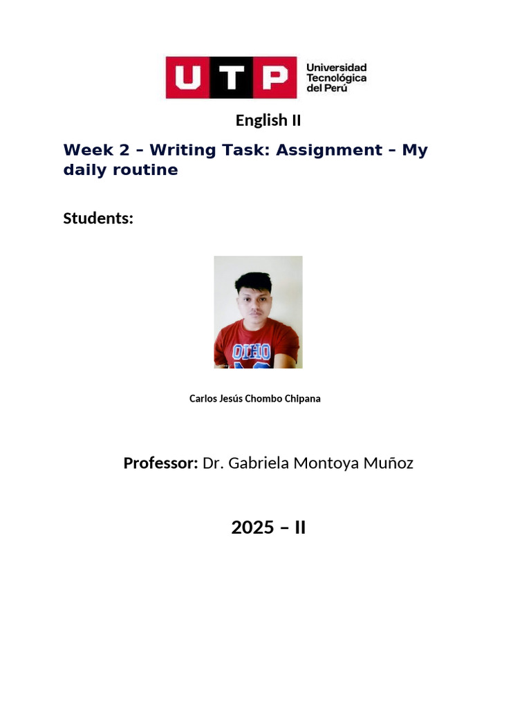 Week 2 – Writing Task Assignment – My Daily Routine | PDF