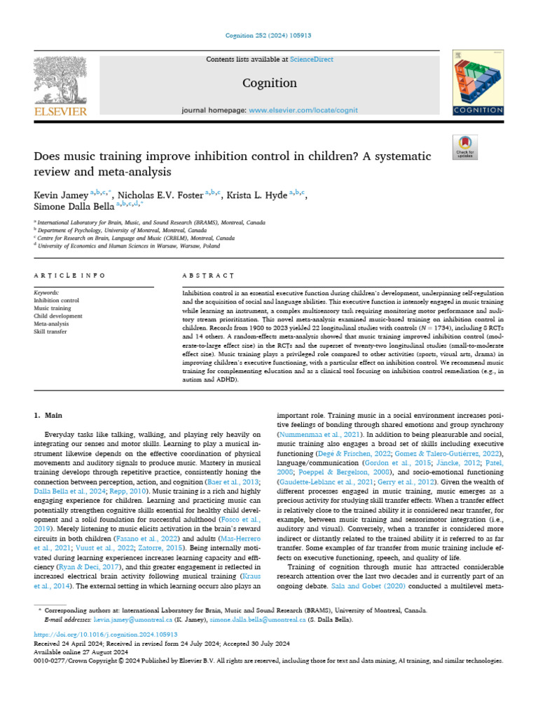 Music Training Enhances Child Inhibition Control | PDF | Meta Analysis ...