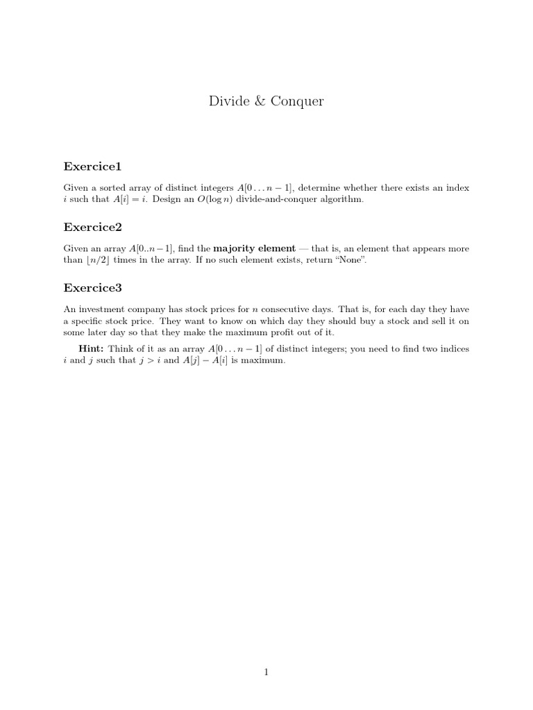 Divide and Conquer Algorithm Exercises | PDF