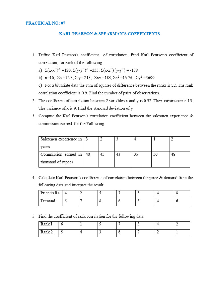 Karl Pearson & Spearman Coefficients Guide | PDF