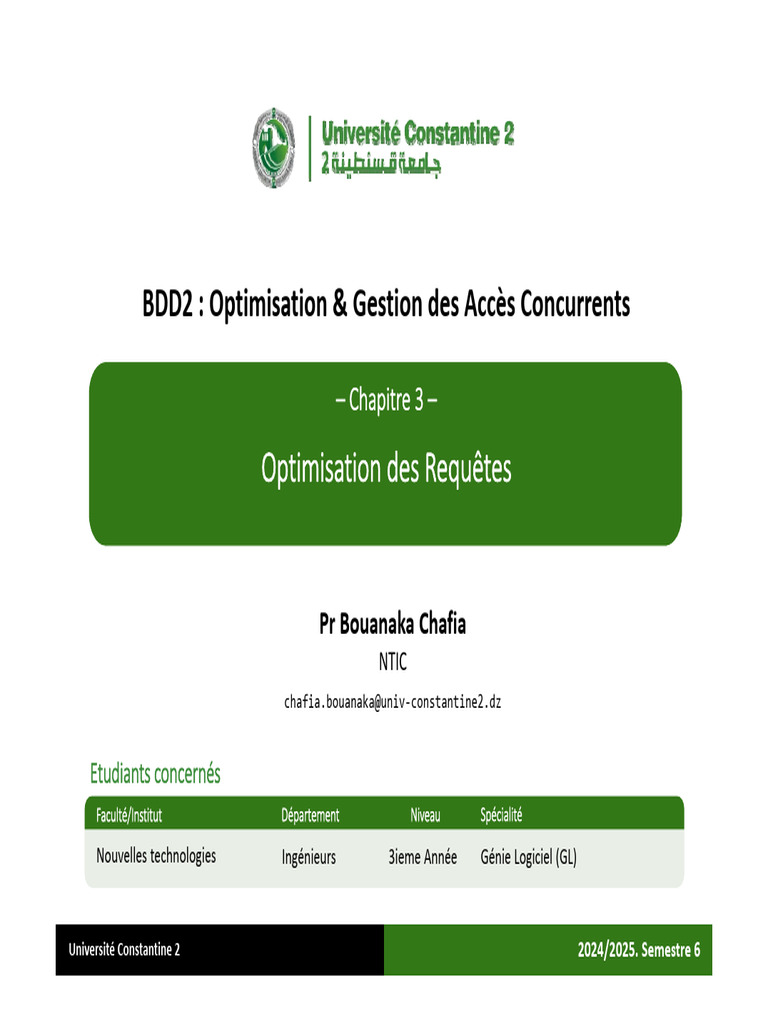 Optimisation des Requêtes SQL en BD | PDF | SQL | Index de base de données