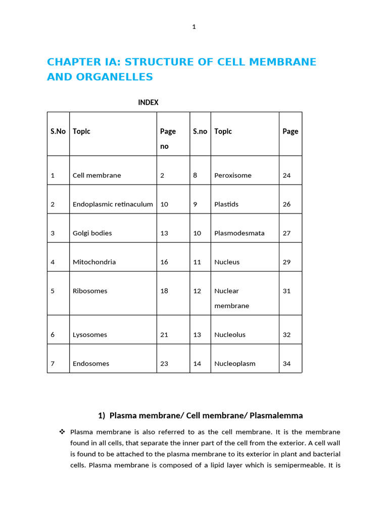 Chapter IA Structure of cell membrane and organelles | PDF ...