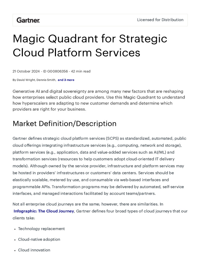 Gartner - Magic Quadrant For Strategic Cloud Platform Services 2025 | PDF