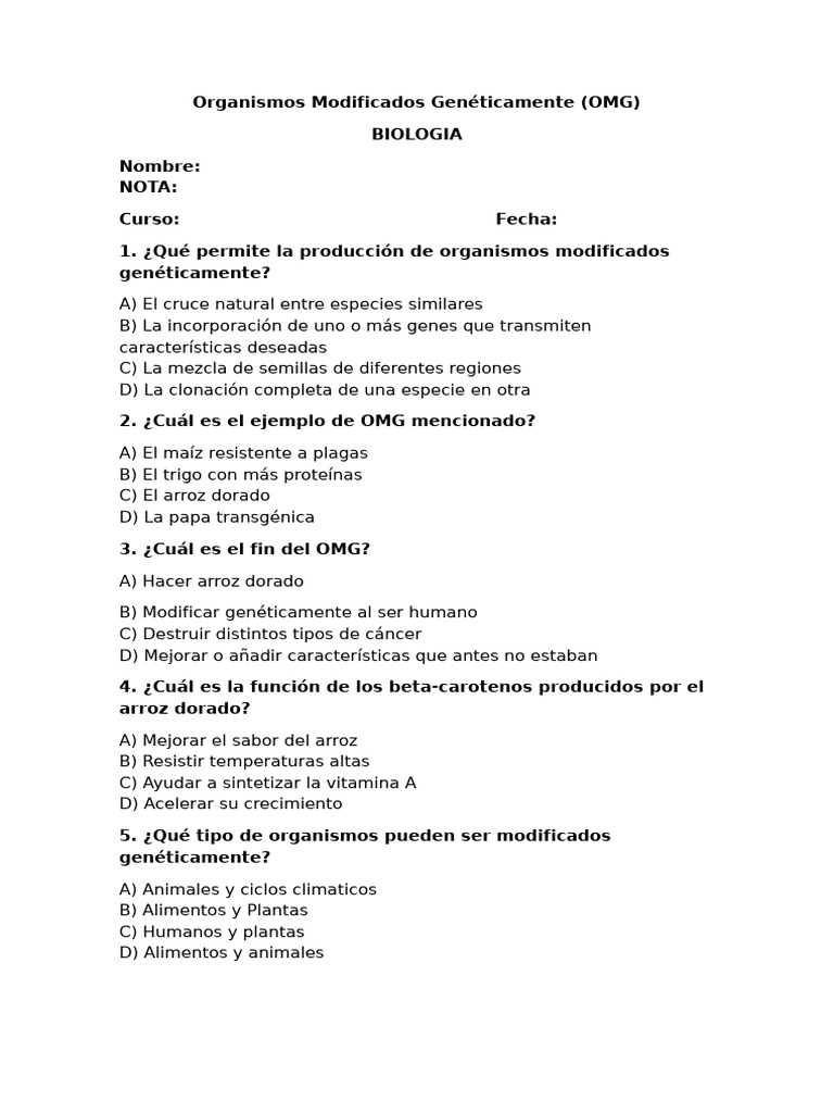 Organismos Modificados Genéticamente | PDF