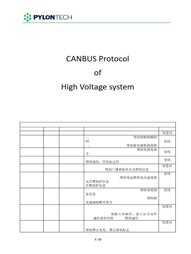 CAN Bus Protocol Pylon High Voltage V1.29 20220926 | PDF