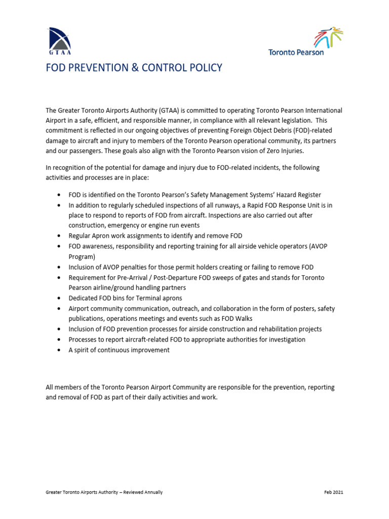 GTAA FOd Policy | PDF