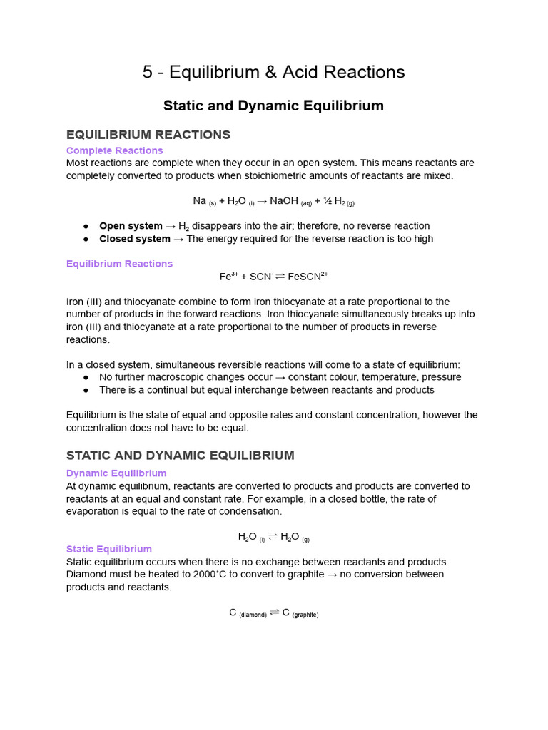 Equilibrium and Acid Reactions Explained | PDF | Reaction Rate ...