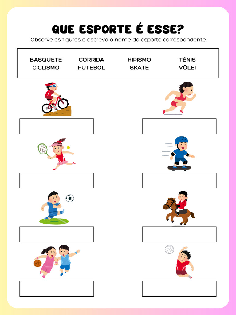 Folhas de Exercícios Escreva o Nome Esportes Lúdico Azul | PDF
