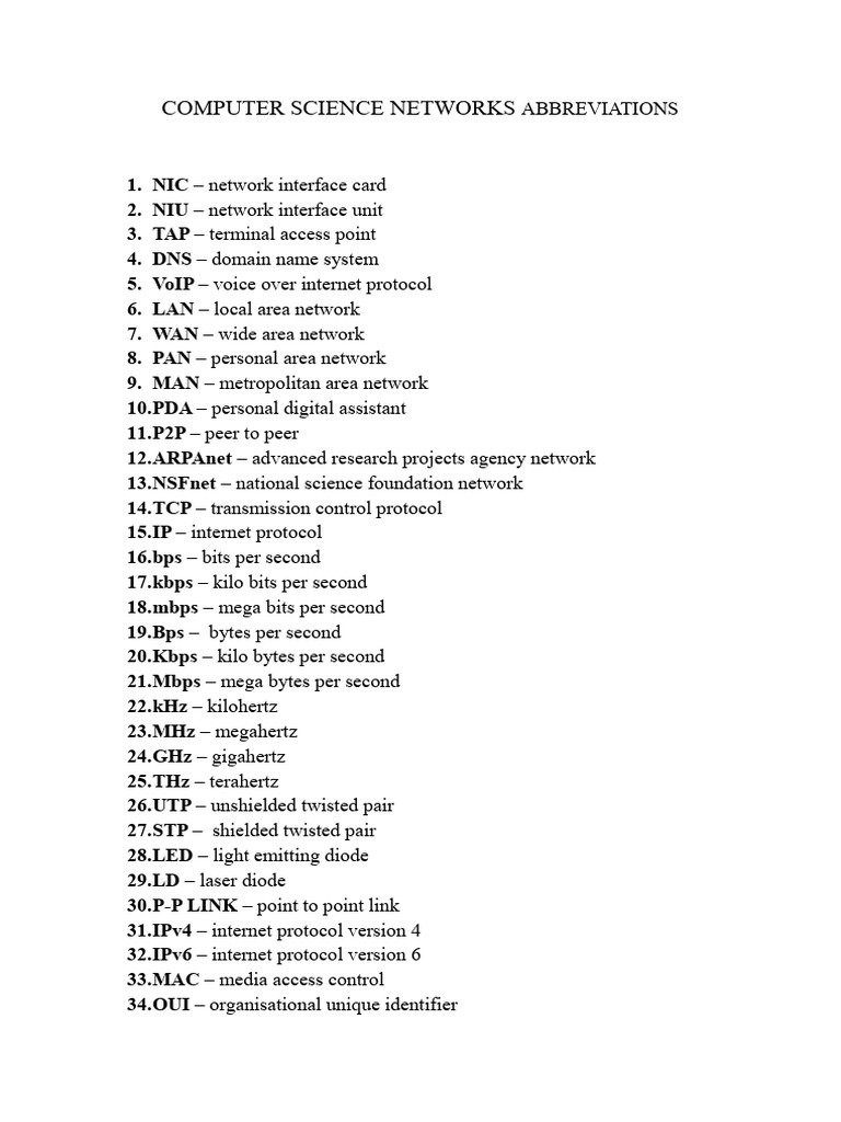 Computer Science Network Abbreviations | PDF