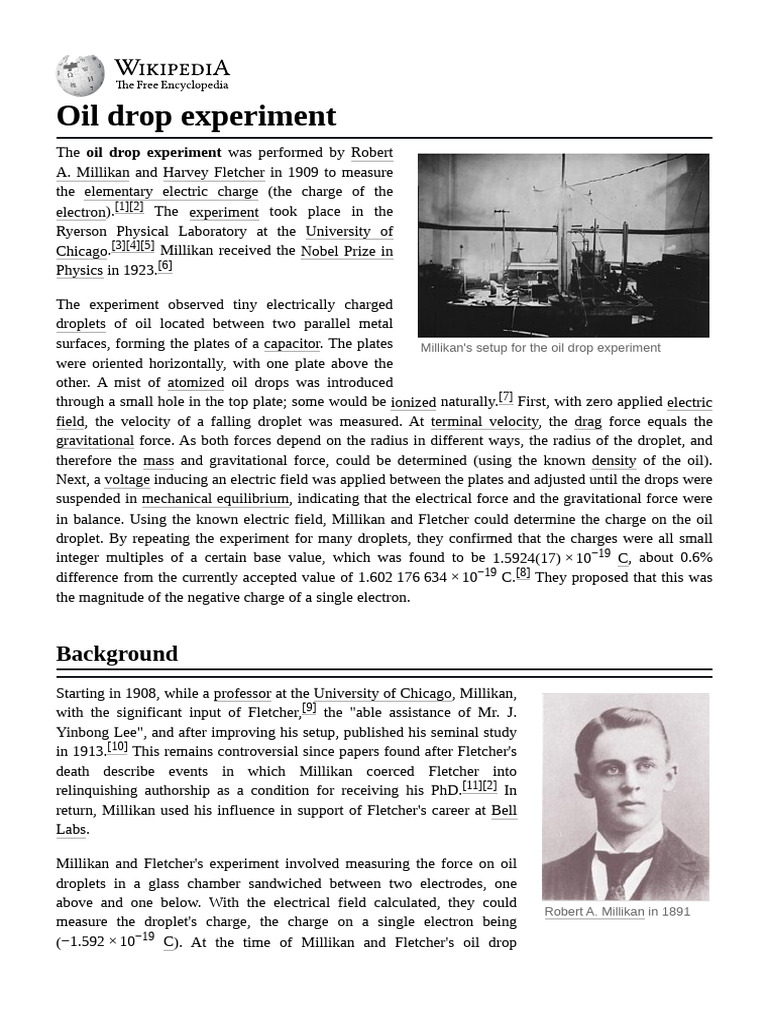 Oil Drop Experiment | PDF | Physical Phenomena | Physics