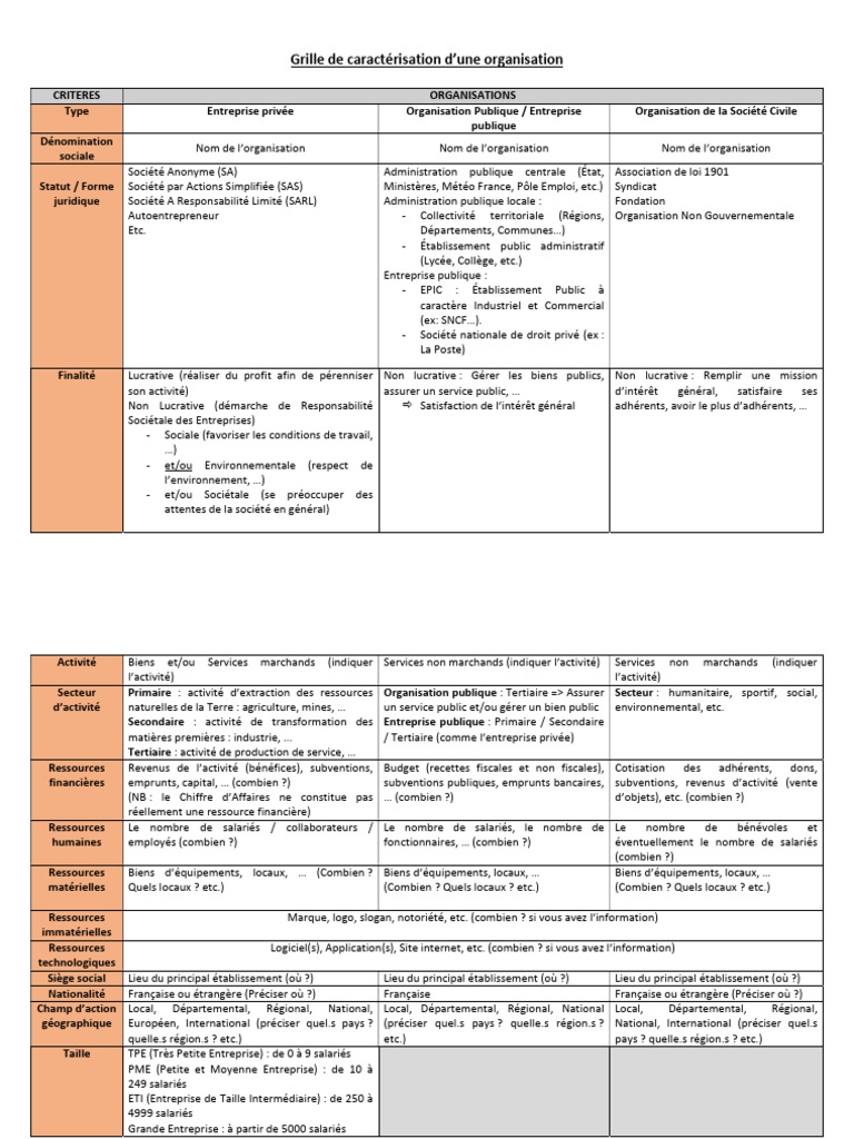 Caractérisation des organisations types | PDF | Business | Économie