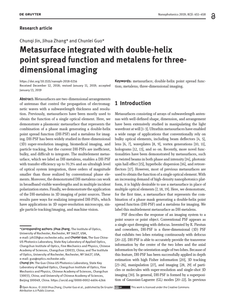 Metasurface Integrated With Double-Helix Point Spread Function and ...