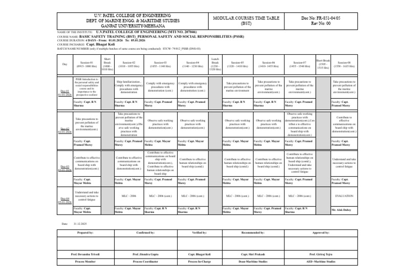 BST PSSR Course Schedule 2026 | PDF | Oceanography | Shipping