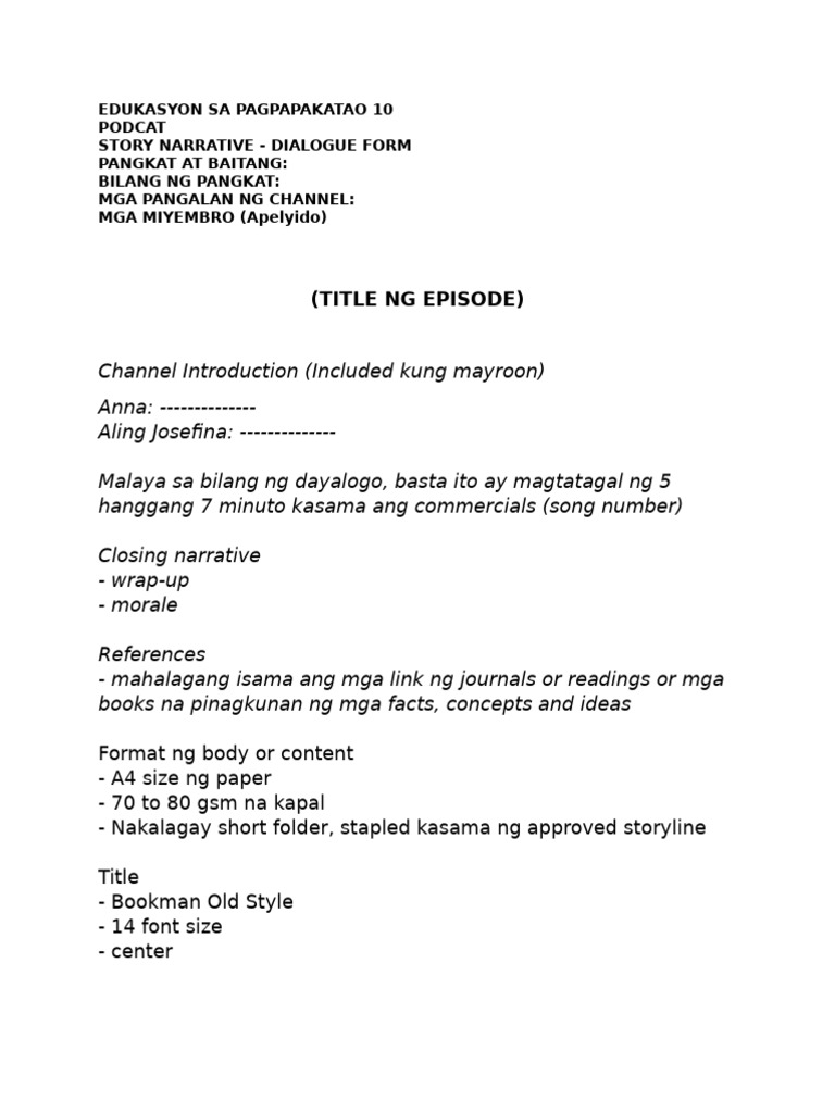 Podcast Narrative Dialogue Form Template | PDF