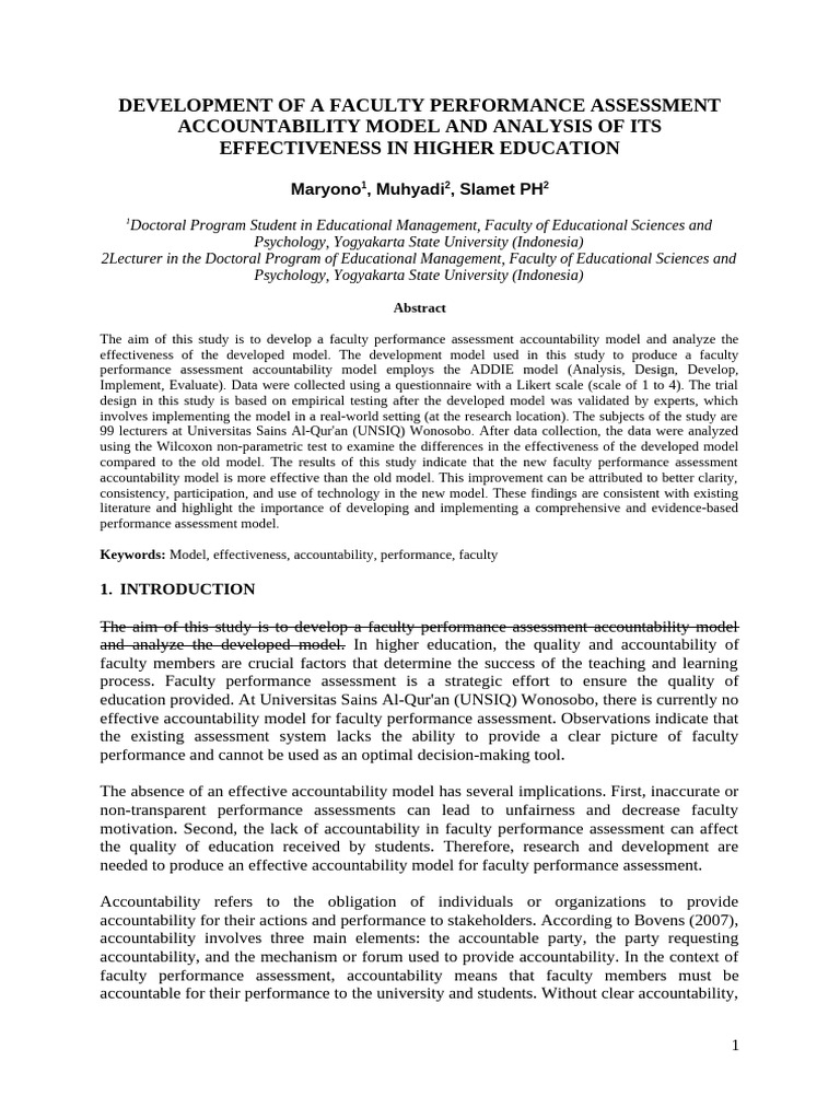 Development of A Faculty Performance Assessment Accountability Model ...