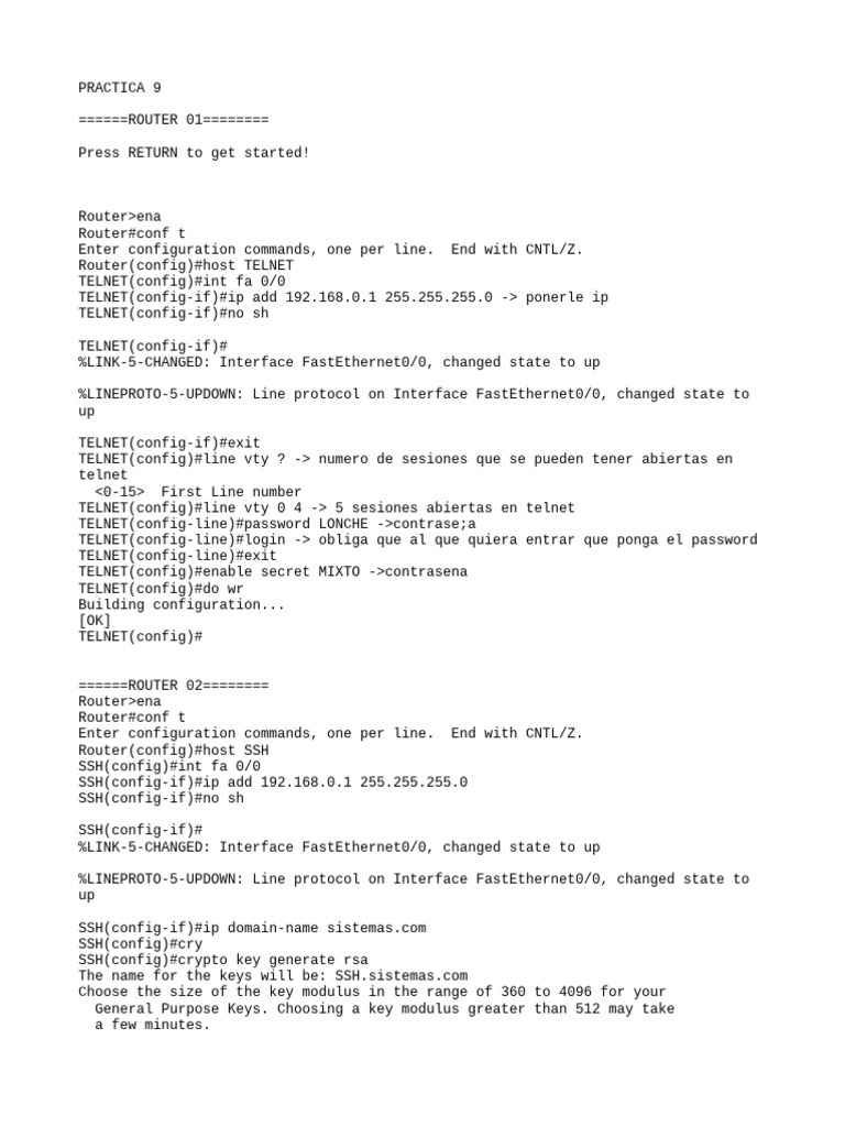 Router Configuration for Telnet and SSH | PDF | Secure Shell | Network ...