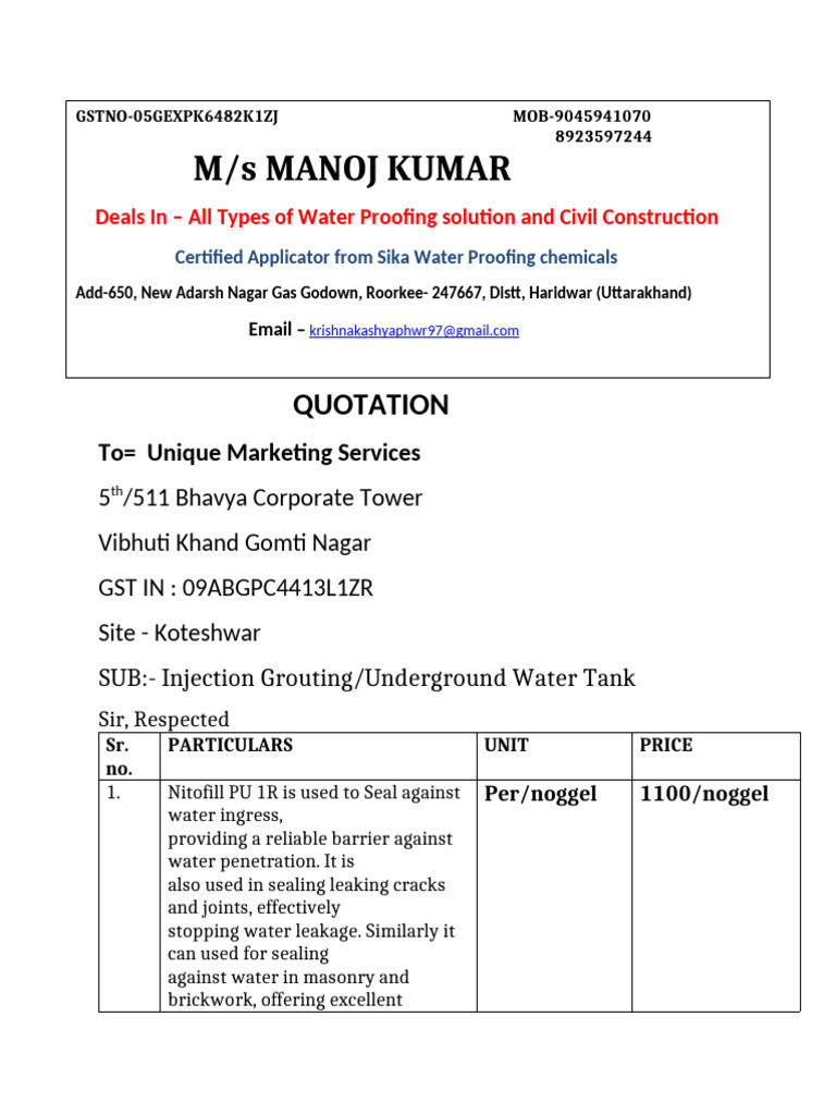 Water Proofing Treatment 1 | PDF | Building Materials