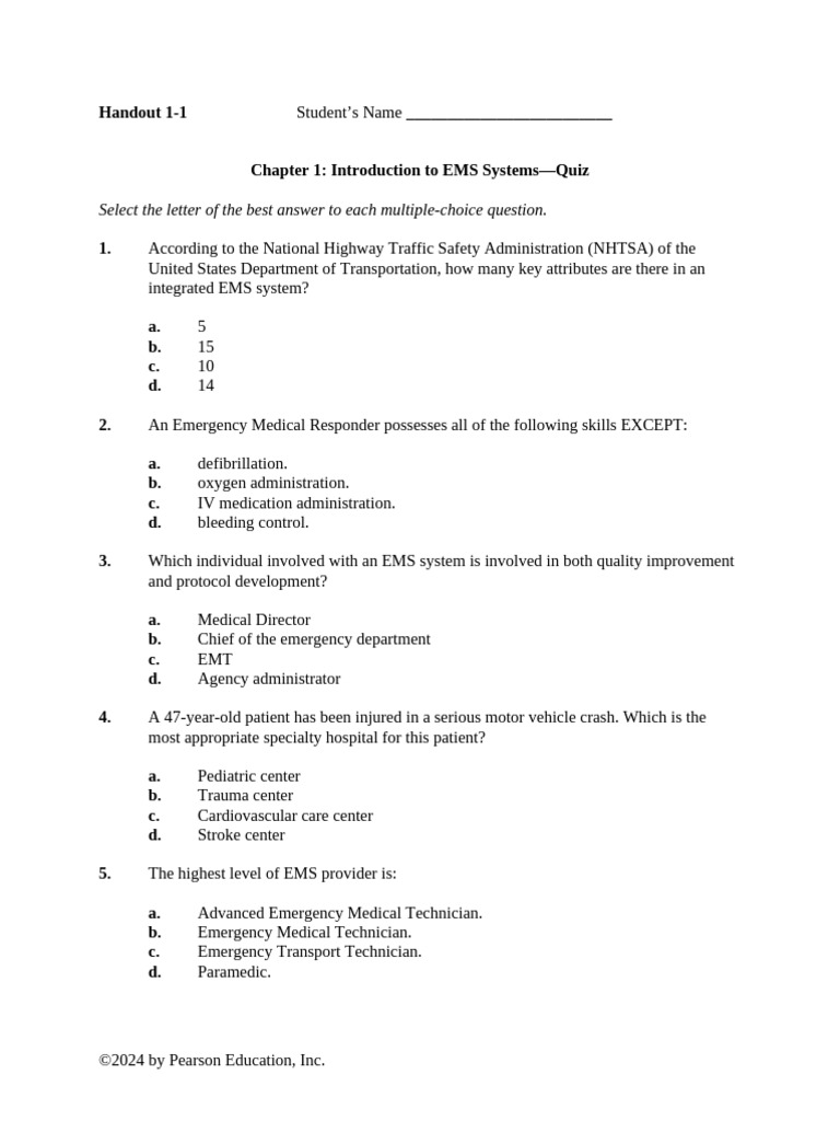 EMS Systems Quiz: Key Concepts and Principles | PDF | Heart ...