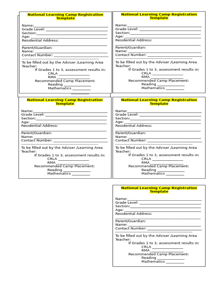 NLC Registration Template | PDF