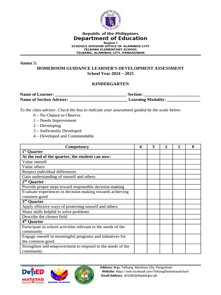 Homeroom Guidance Assessment 2024-2025 | PDF | Learning | Decision Making