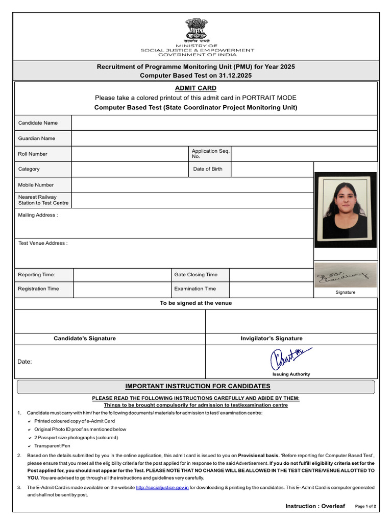 Admit Card (1) | PDF | Identity Document