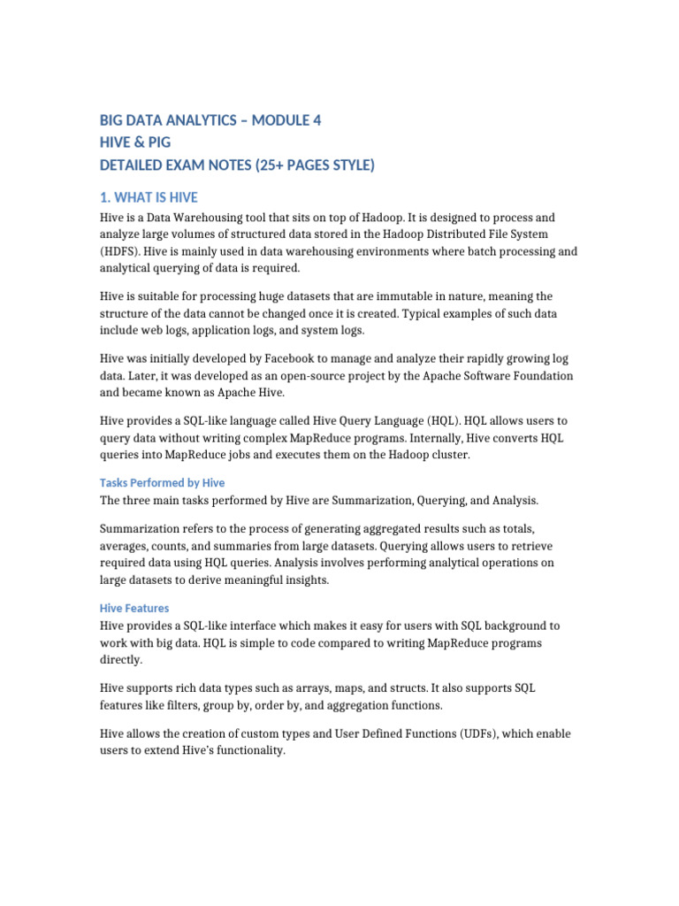 Hive and Pig: Big Data Analytics Notes | PDF | Apache Hadoop | Data Type