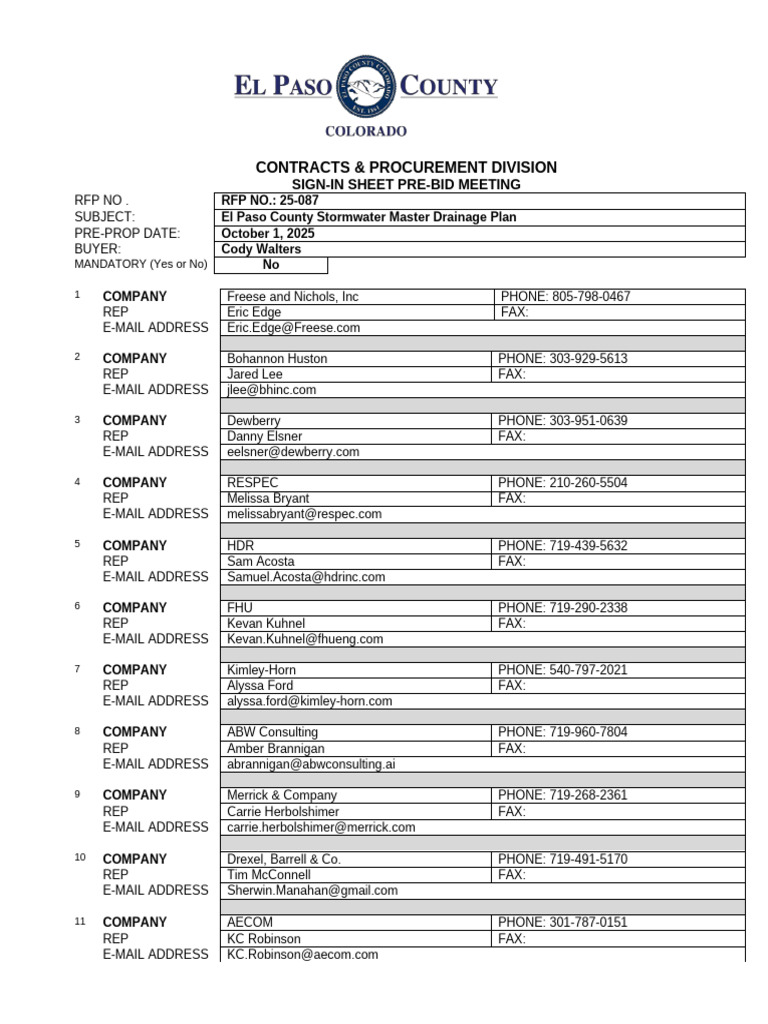 El Paso County Stormwater RFP Sign-In | PDF