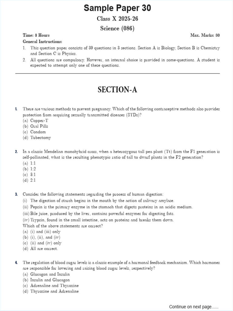 Class X Science Sample Paper 2025-26 | PDF | Chemical Substances ...