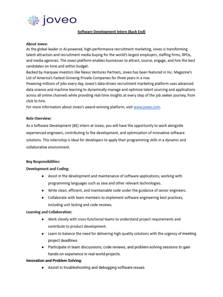Software Development (BE) Intern | PDF | Computer Programming | Recruitment