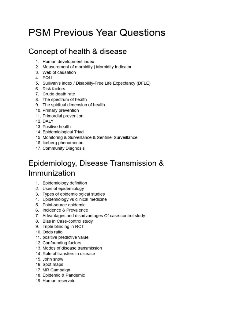 PSM Previous Year Questions | PDF | Epidemiology | Vaccines