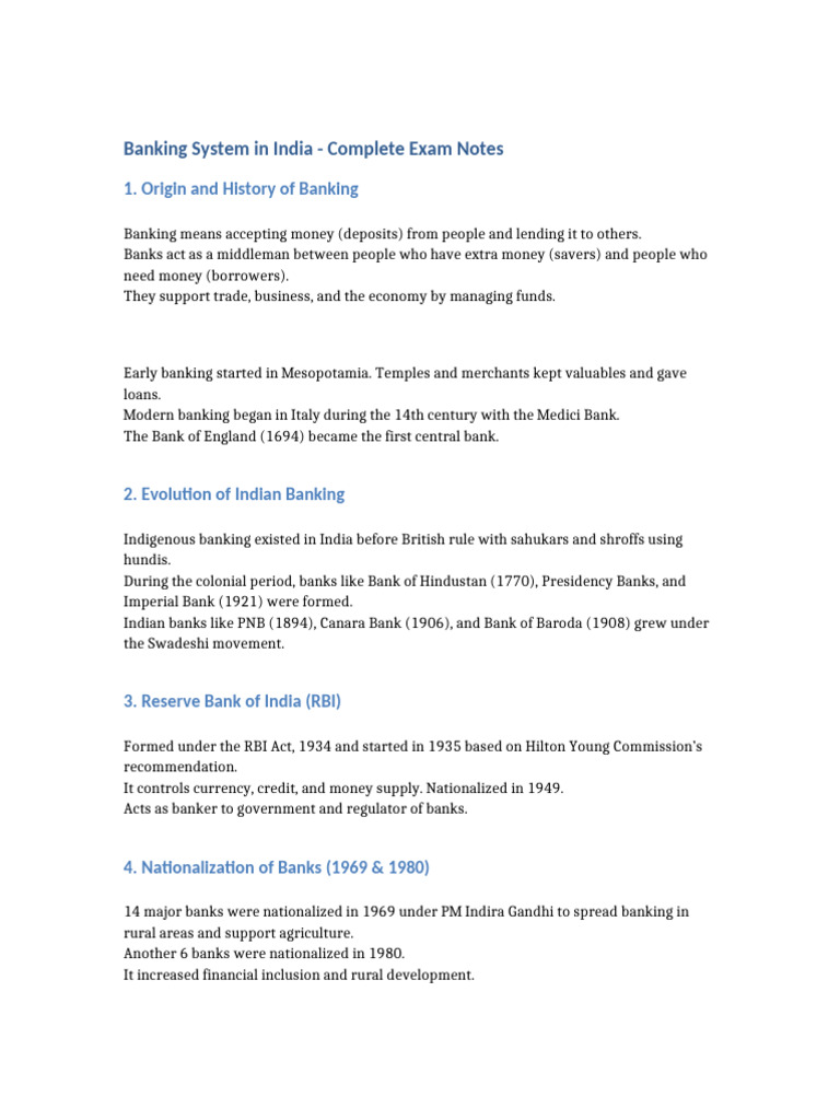 Banking System Exam Notes Simple (1) | PDF | Banks | Reserve Bank Of India