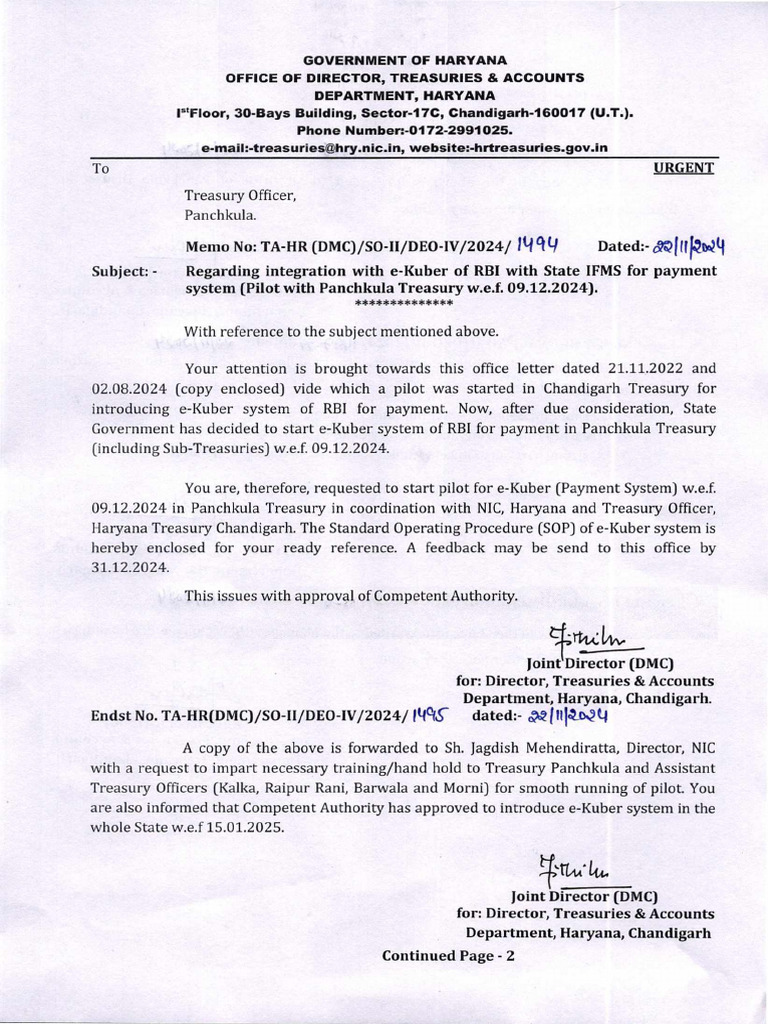 Haryana e-Kuber Payment System Pilot | PDF | Payments | Banking Technology