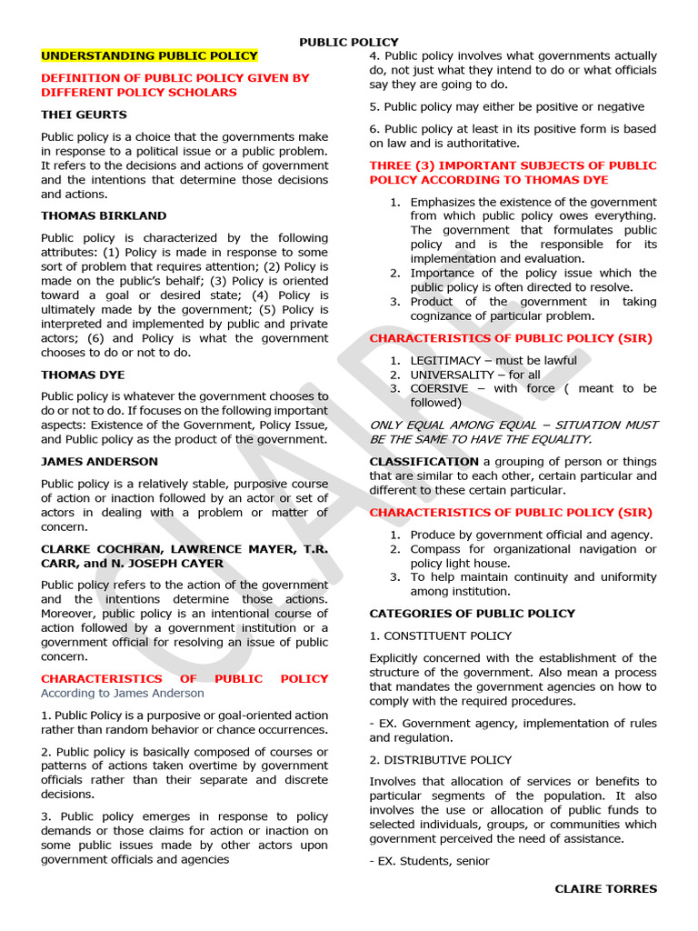 Key Concepts in Public Policy Explained | PDF | Policy | Evaluation