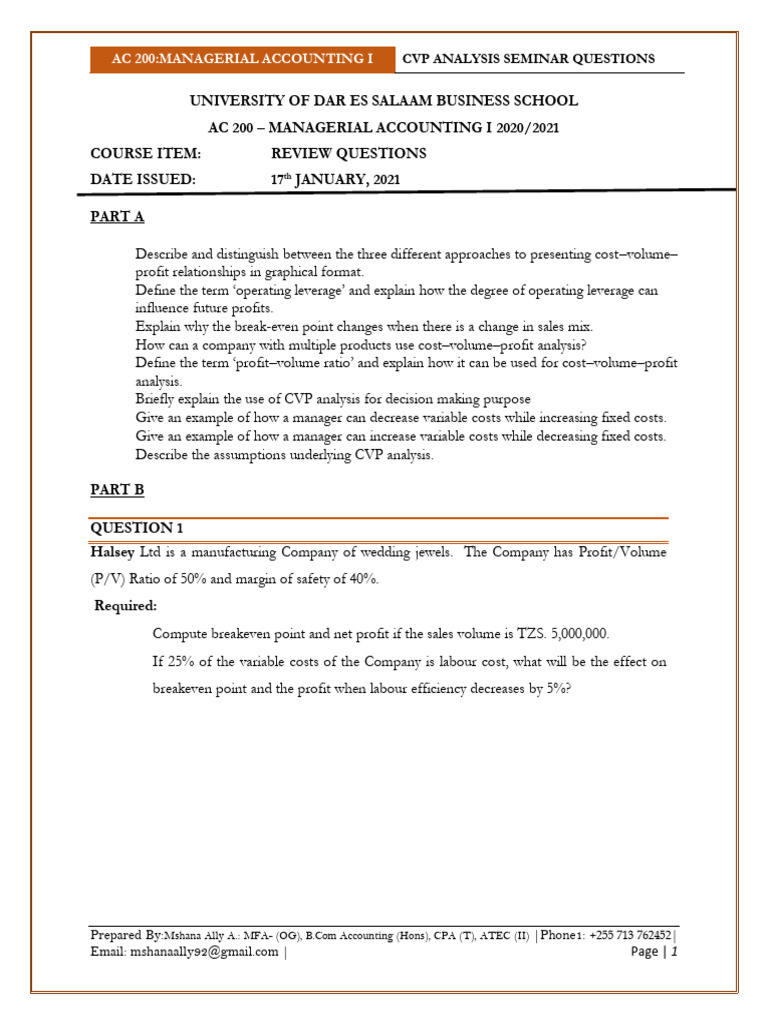 CVP Analysis Seminar Questions Guide | PDF | Business Economics | Business