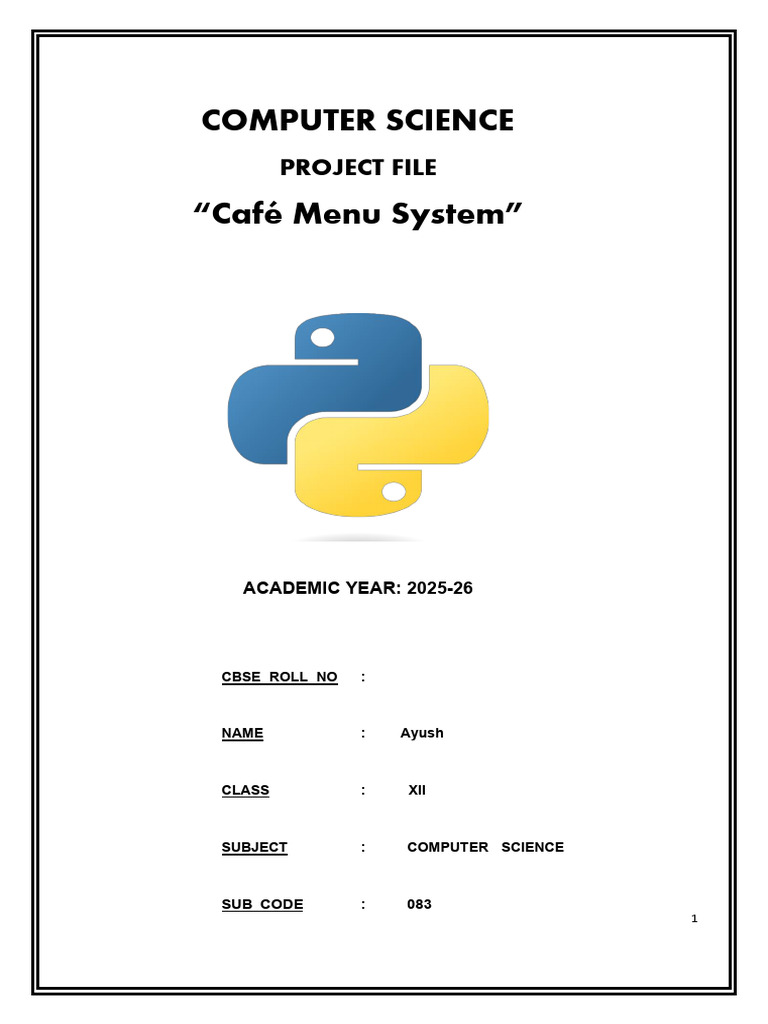 Café Menu System Project Overview | PDF | Python (Programming Language ...