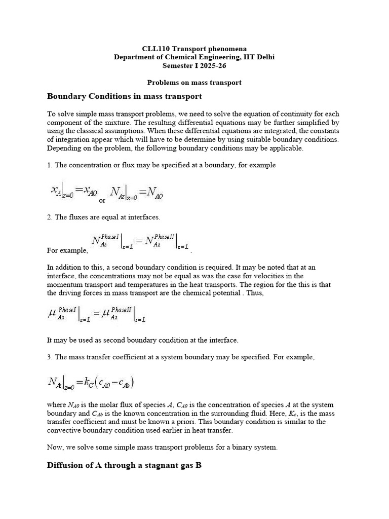 Mass Transport Problems and Solutions | PDF | Transport Phenomena ...