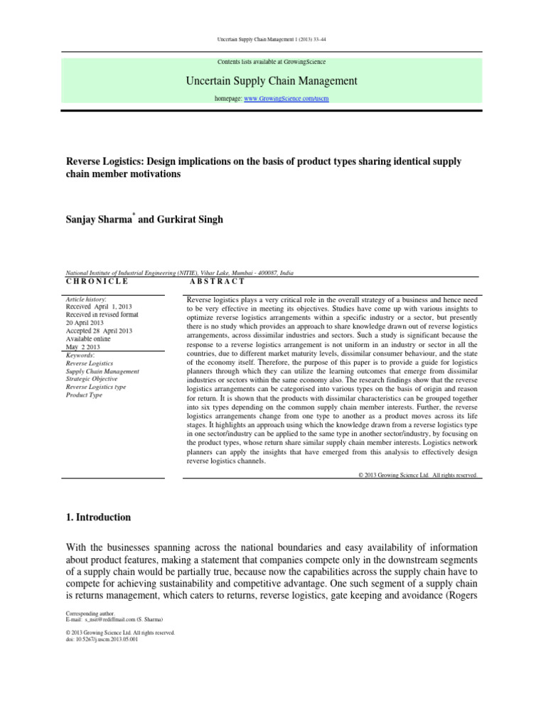Reverse Logistics Design by Product Type | PDF | Logistics | Product ...