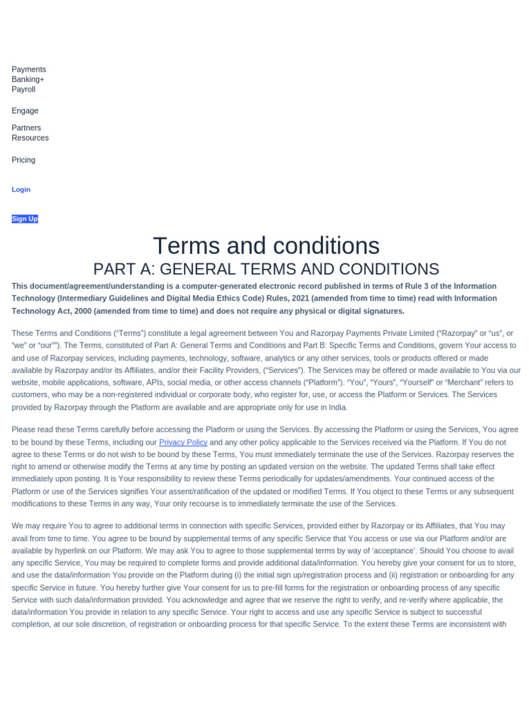 Razorpay Terms and Conditions Overview | PDF | Legal Liability | Indemnity