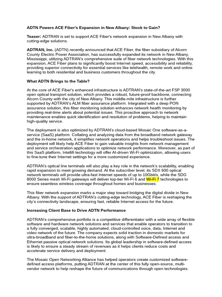 ADTN Supports ACE Fiber Expansion in New Albany | PDF | Computer ...