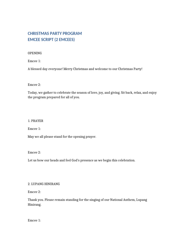 Christmas Party Emcee Script | PDF
