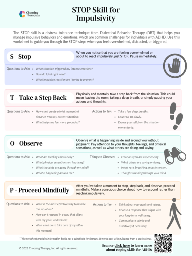 STOP Skill for Managing Impulsivity | PDF | Mental Health | Impulsivity