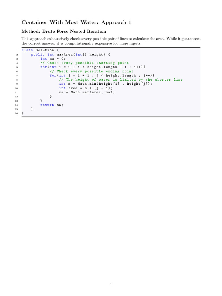 Max Area Container: Brute Force vs Two-Pointer | PDF | Applied ...