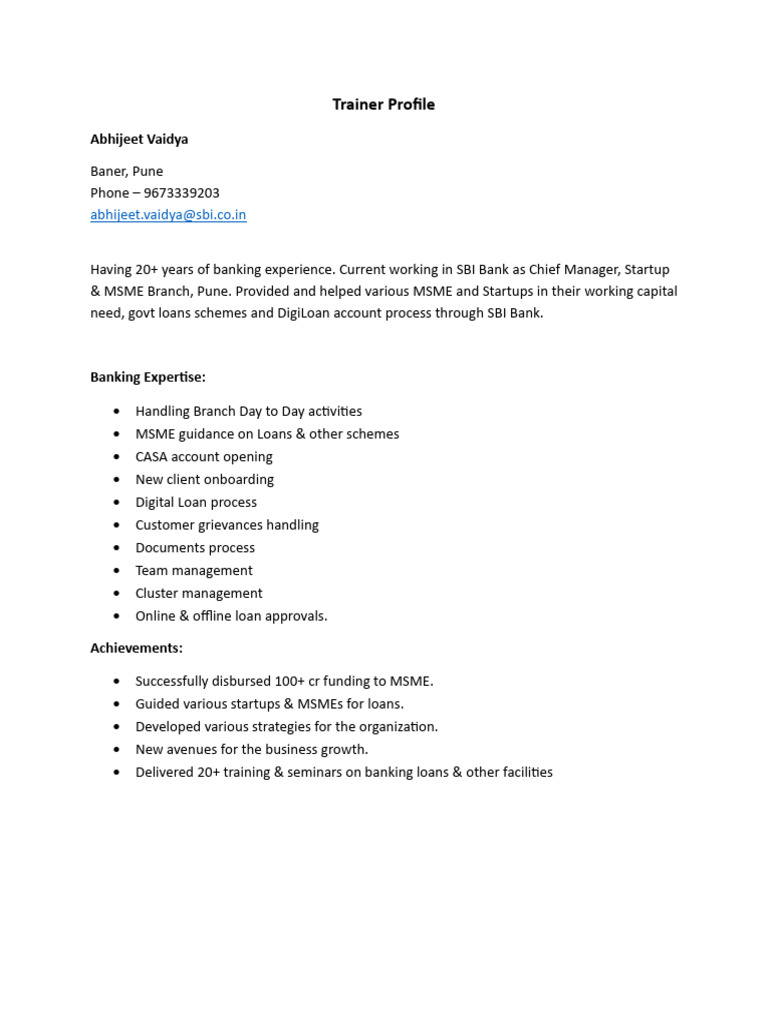 Trainer Profile Abhijeet Vaidya | PDF