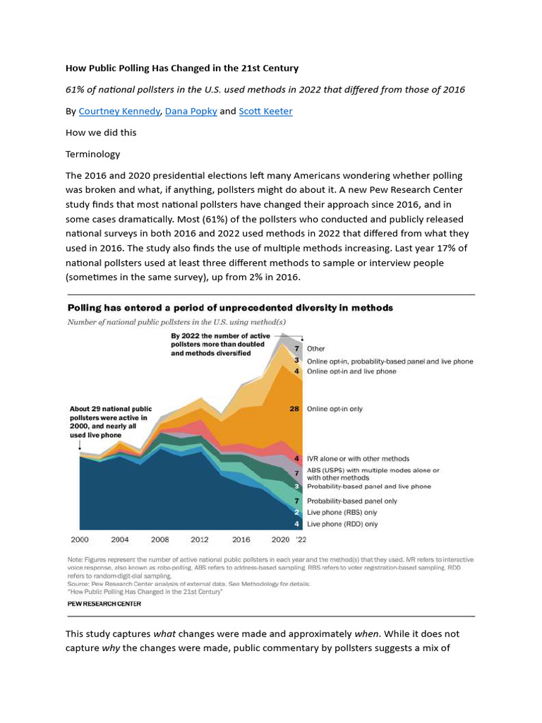 Changes in U.S. Public Polling Methods | PDF | Opinion Poll | Methodology