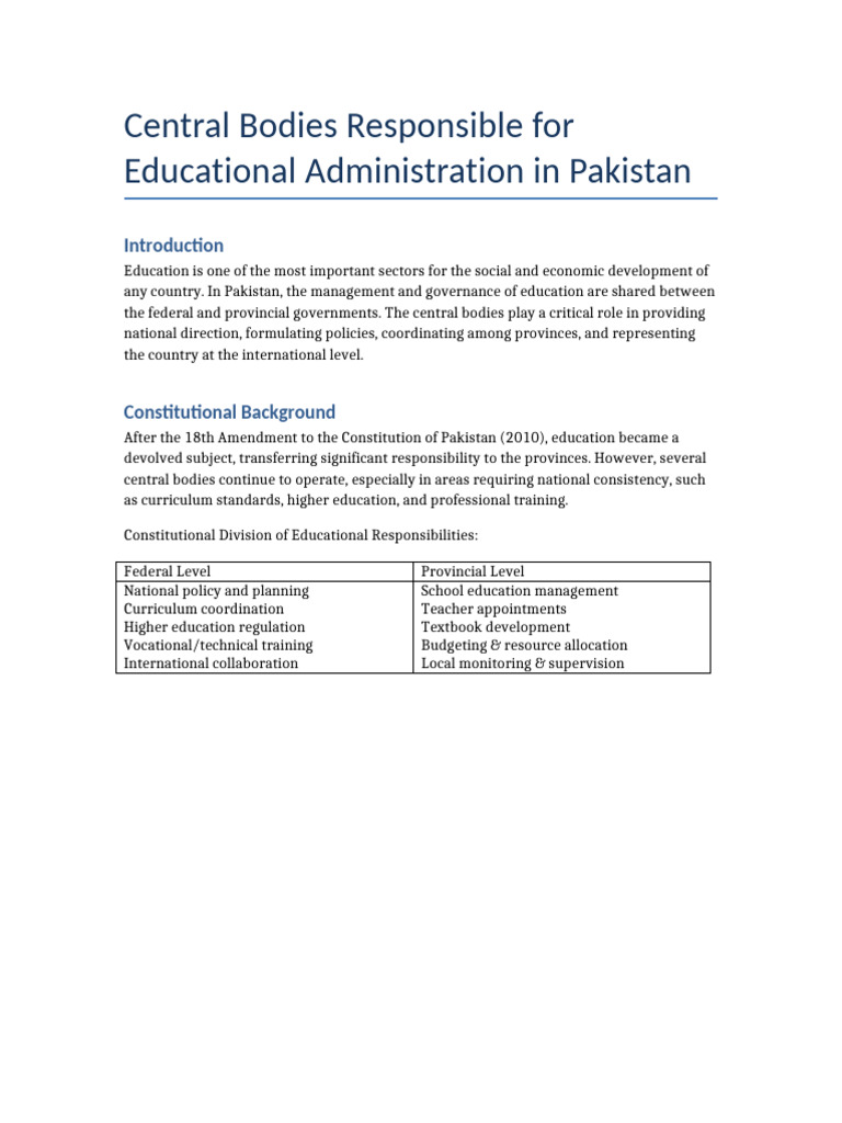Educational Administration in Pakistan | PDF